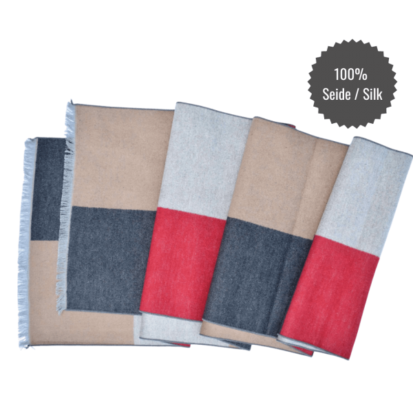 Seidenflanell Schal Patchwork Rot Schwarz Beige